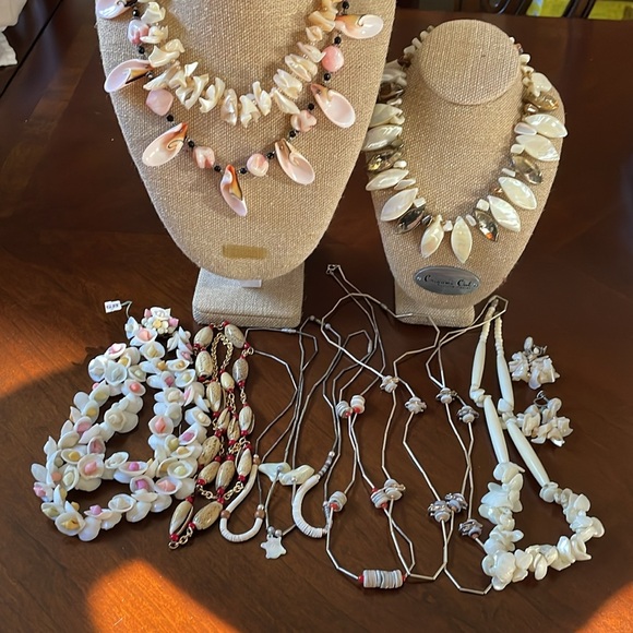 Lot of 13 VTG necklaces & clip earrings Mother of Pearl Shell silver plate - Picture 2 of 11